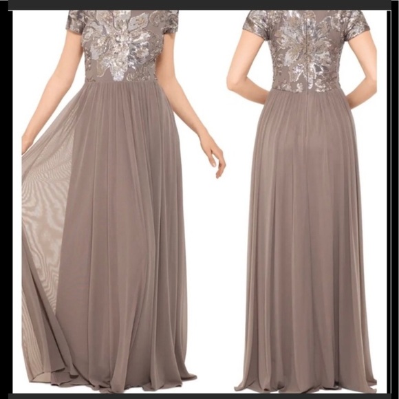 08 BETSY & ADAM Sequin Mesh A-Line Gown - Picture 1 of 16